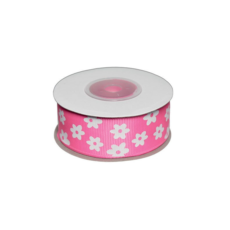 Dekobånd pink m/blomst 25mm 10 polyester