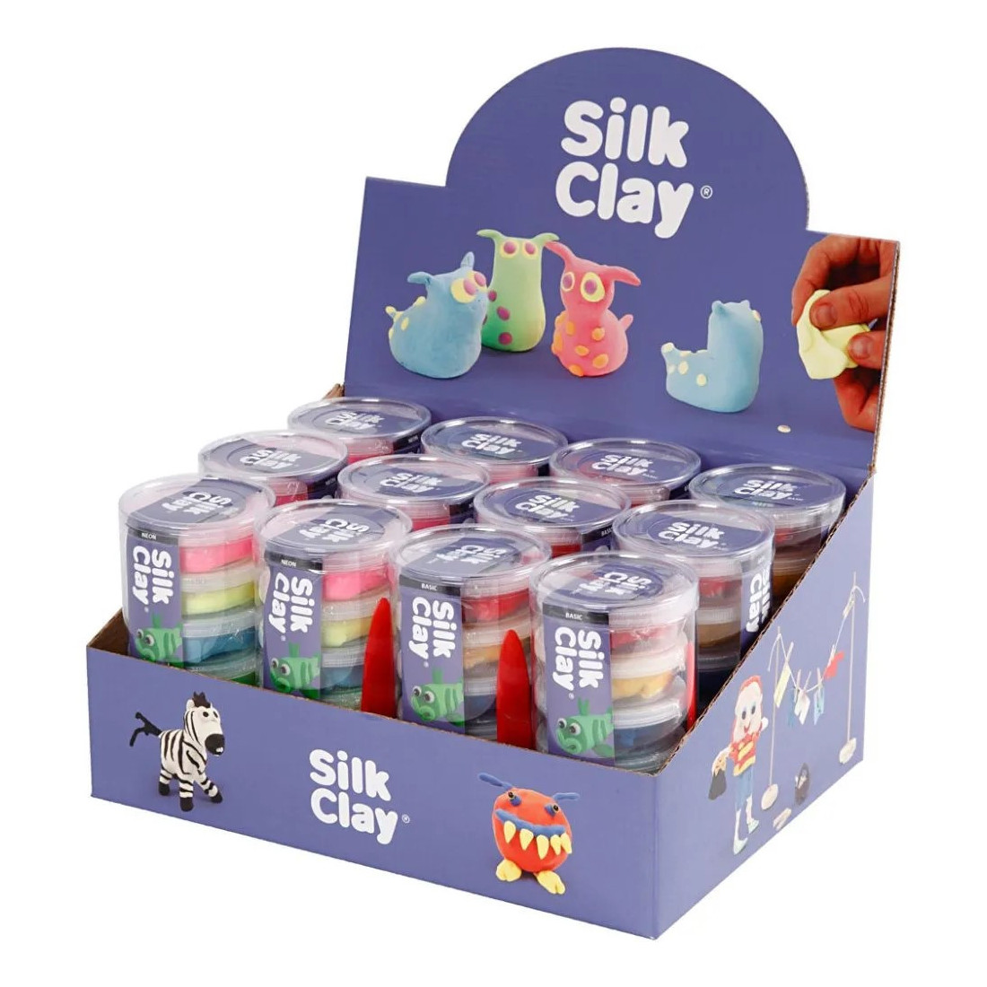 Silk Clay, neonfarver, standardfarver, 6ass farver i boks, 12stk